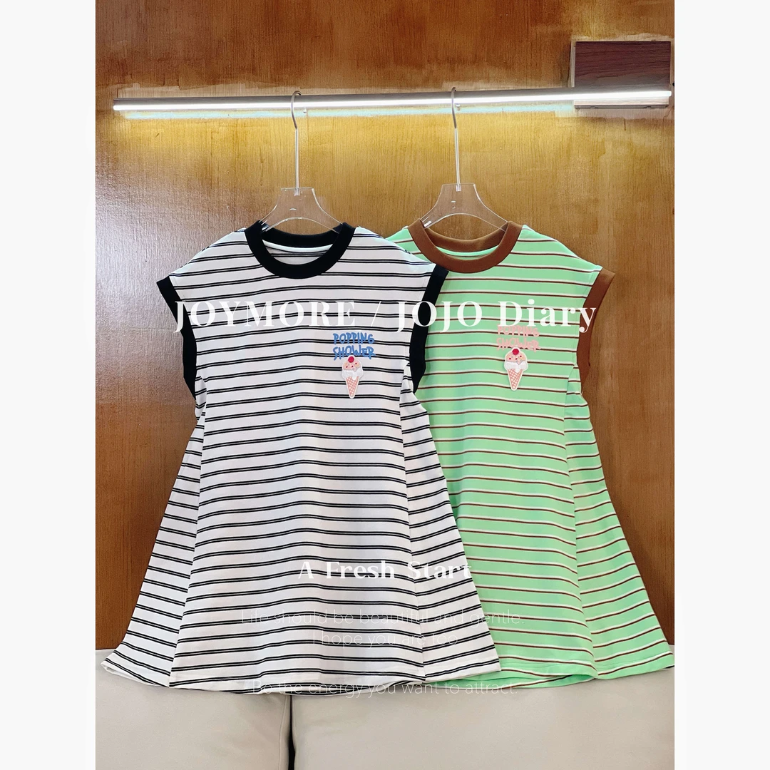 OAOH【白日梦】夏季中大童女童条纹休闲百搭时尚显瘦连衣裙Q1C5359