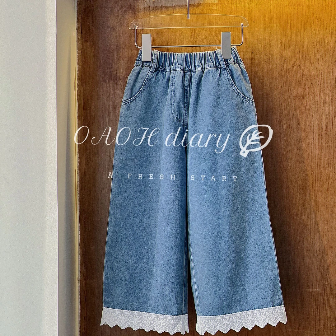 OAOH【天使之翼】牛仔裤夏季女童直筒休闲裤儿童时尚宽松百搭JX049