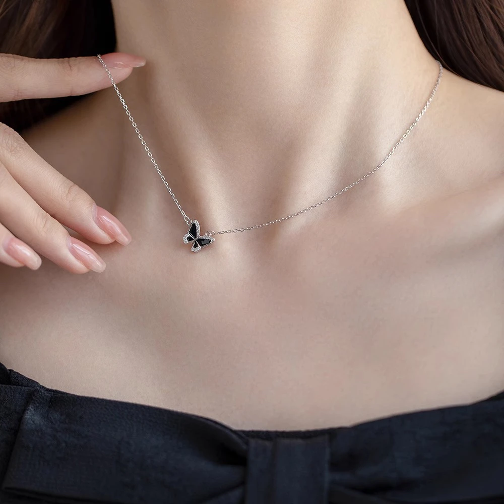 坠链均925银锆石 纯银饰蝴蝶结项链女夏季小众设计2023年新款轻奢