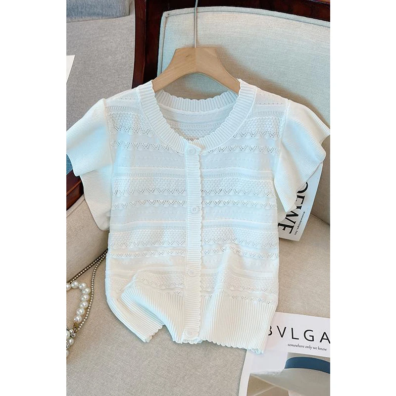 【鲸玺严选】小众独特别致百搭针织衫小飞袖气质时尚开衫上衣