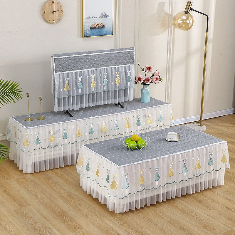 全包茶几罩电视盖布防尘桌布电视柜罩子蕾丝加厚餐桌布