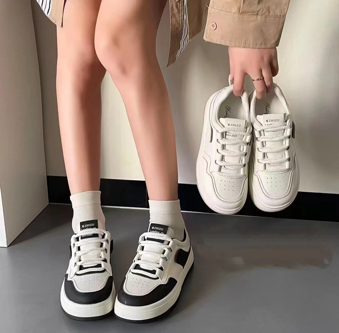 【柯柯专属】厚底小白鞋女2023冬季加绒保暖休闲鞋百搭熊猫女板鞋