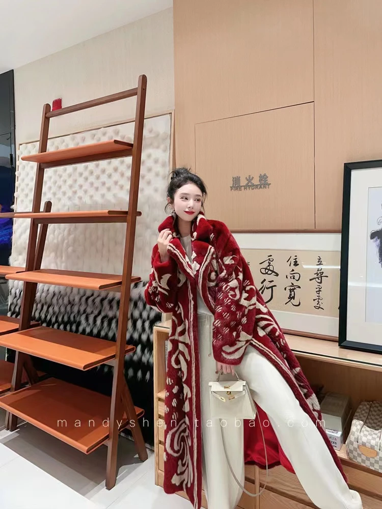 私人定制限量艺术雕花进口水貂整貂皮草民族风