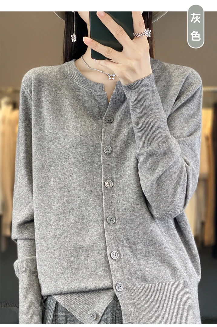 {dmr837}秋冬新款长袖百搭针织衫洋气显瘦纯色羊毛衫女韩版开衫