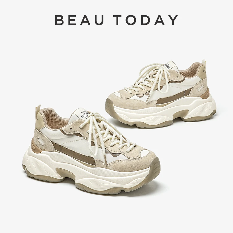 BeauToday彩屿系列老爹鞋女厚底鞋BT复古增高运动鞋女透气休闲鞋