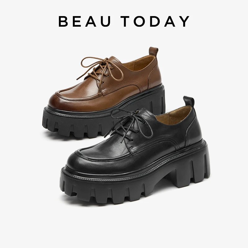 BeauToday【明星同款】英伦风小皮鞋女厚底增高乐福鞋
