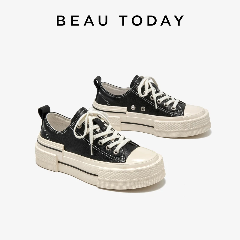 BeauToday厚底小白鞋2024新款真皮板鞋原创小众休闲鞋
