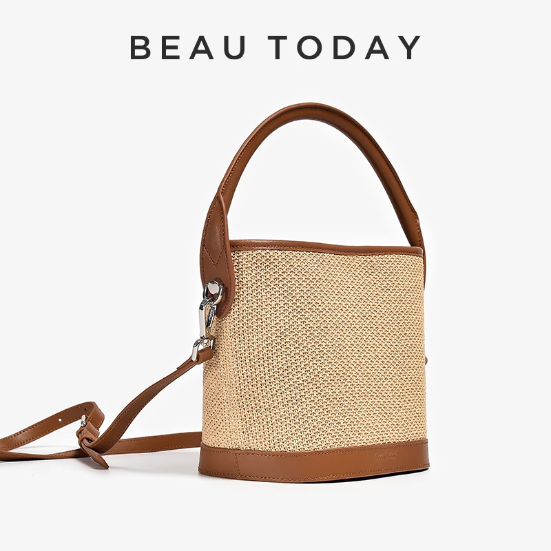 BeauToday斜跨水桶包女大容量新款BT手提帆布包女单肩通勤女包