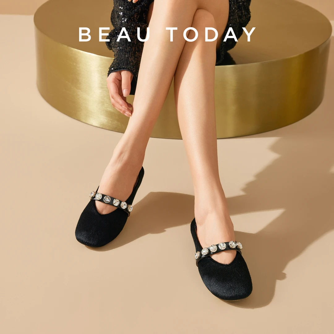 BeauToday【繁星】羊皮法式包头复古真皮玛丽珍轻奢时尚女鞋