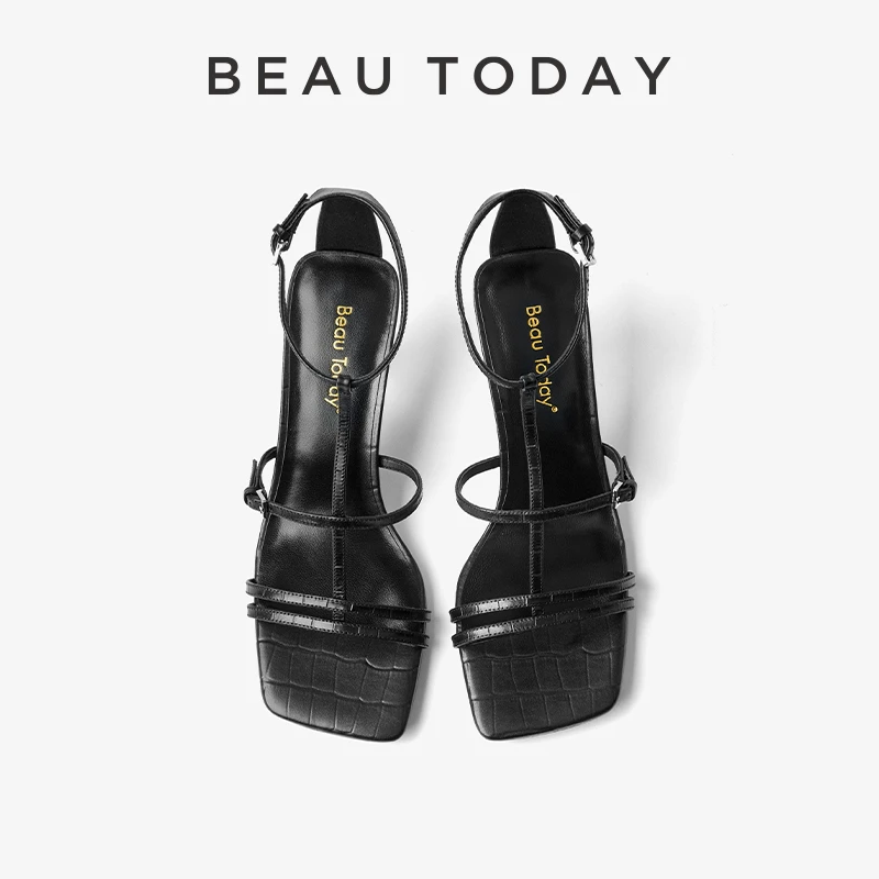 BeauToday【门店同款】高跟凉鞋女夏季真皮女外穿一字带高跟鞋