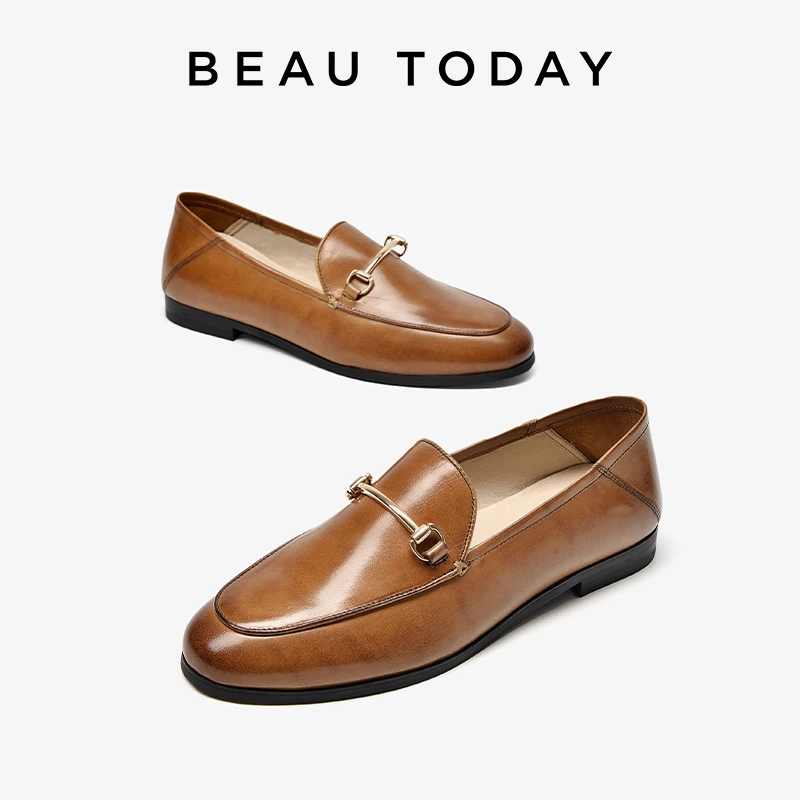 BeauToday【明星同款】热可可法式乐福鞋女鞋平底真皮单鞋小皮鞋