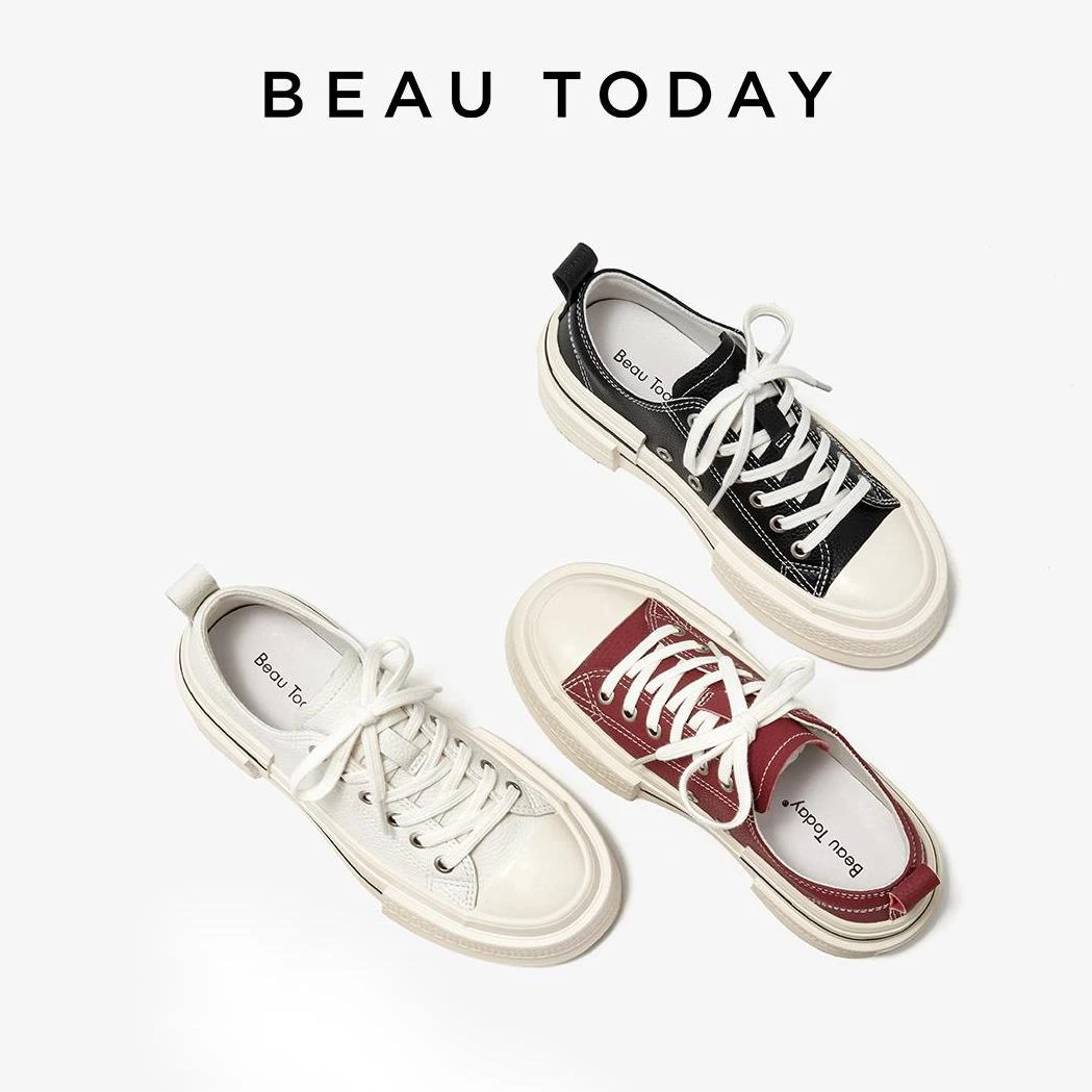 BeauToday厚底小白鞋2024新款真皮板鞋原创小众休闲鞋