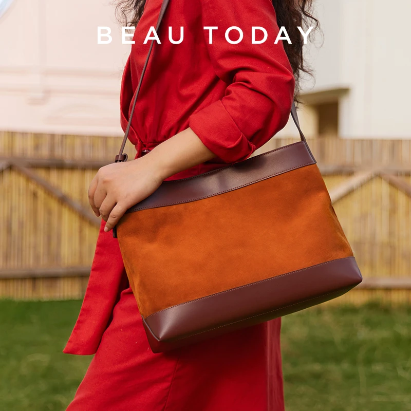 BeauToday美拉德风包包斜挎包大容量通勤托特包BT真皮水桶包