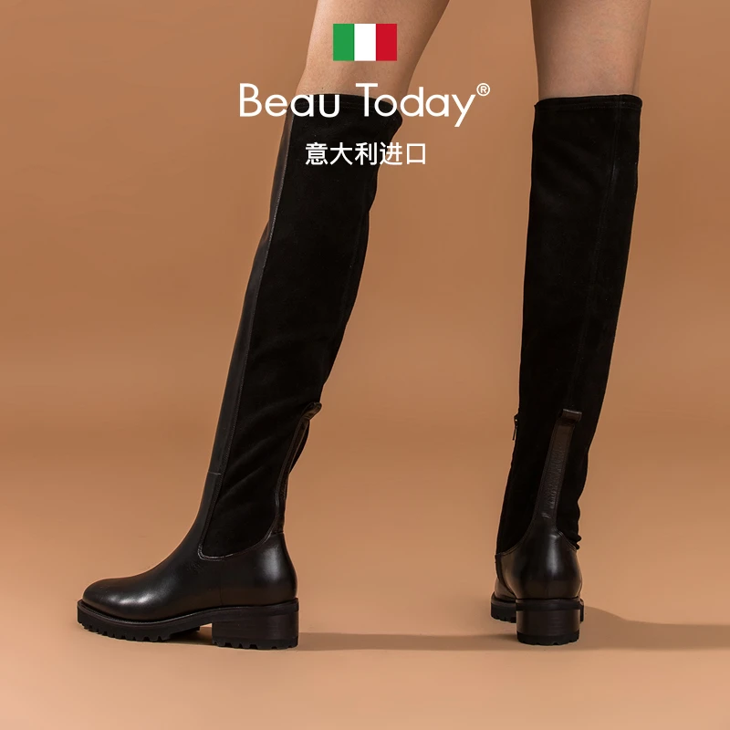 BeauTodayBT秋冬新款真皮长筒过膝靴女粗跟英伦风单靴时装靴女