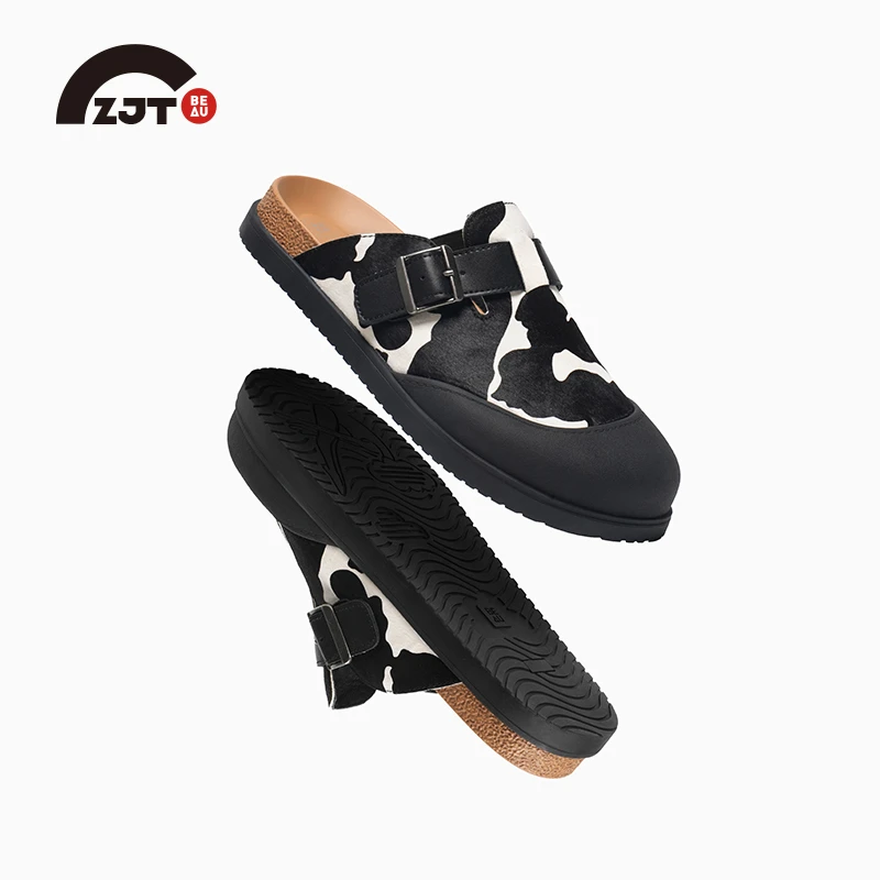 BEAU宅急拖奶牛纹勃肯鞋厚底包头半拖鞋博肯鞋软底