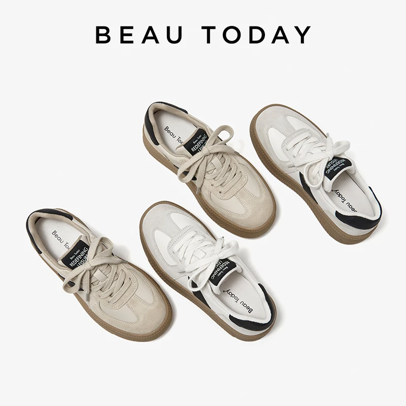 BeauToday复古厚底德训鞋女2024春季新款BT增高运动休闲鞋女板鞋