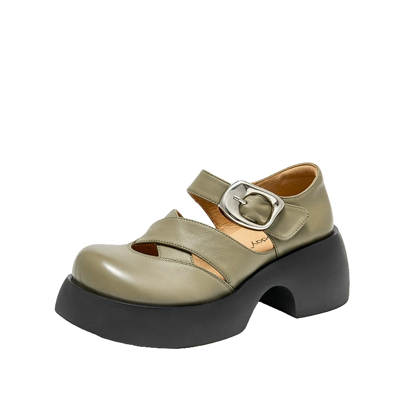 BeauToday凉鞋女款夏季女BT一字带大头厚底松糕鞋玛丽珍包头凉鞋