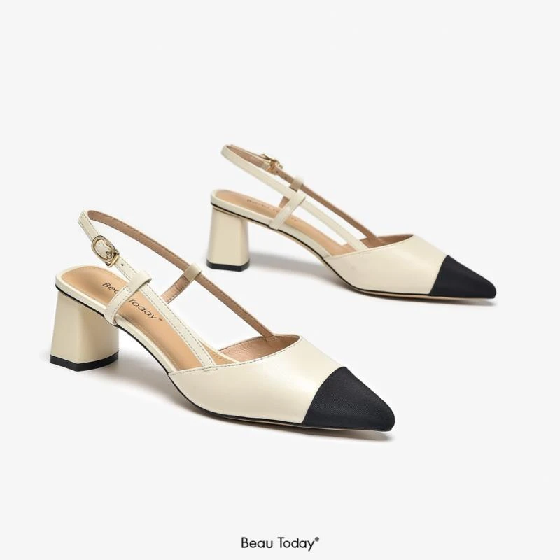 BeauToday法式粗跟凉鞋尖头单鞋面试通勤时尚气质女鞋