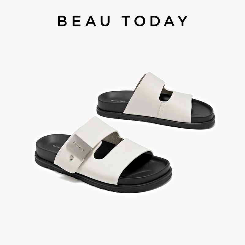 【BeauToday】半见风铃勃肯凉拖厚底凉鞋女真皮海边配裙子一字拖