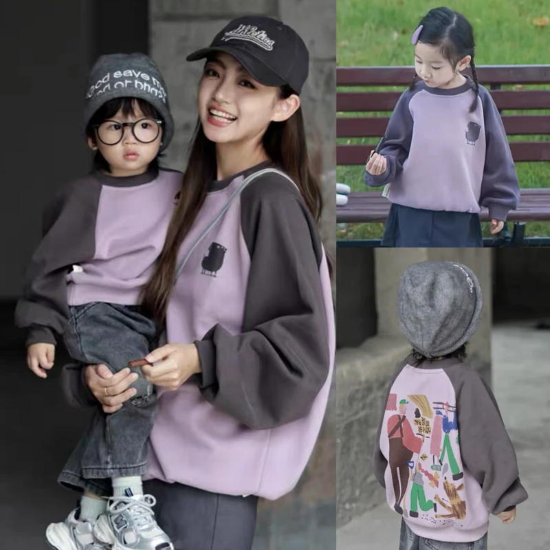 秋季高端亲子装炸街一家三口四口2025新款母女涂鸦母子亲子卫衣