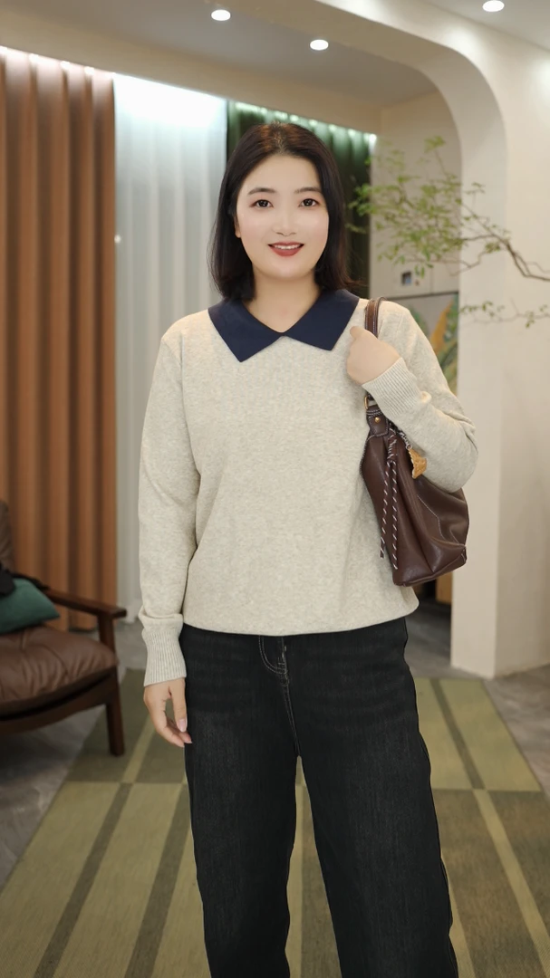 大码女装秋冬polo领气质打底微胖藏肉显瘦套头针织衫毛衣上衣