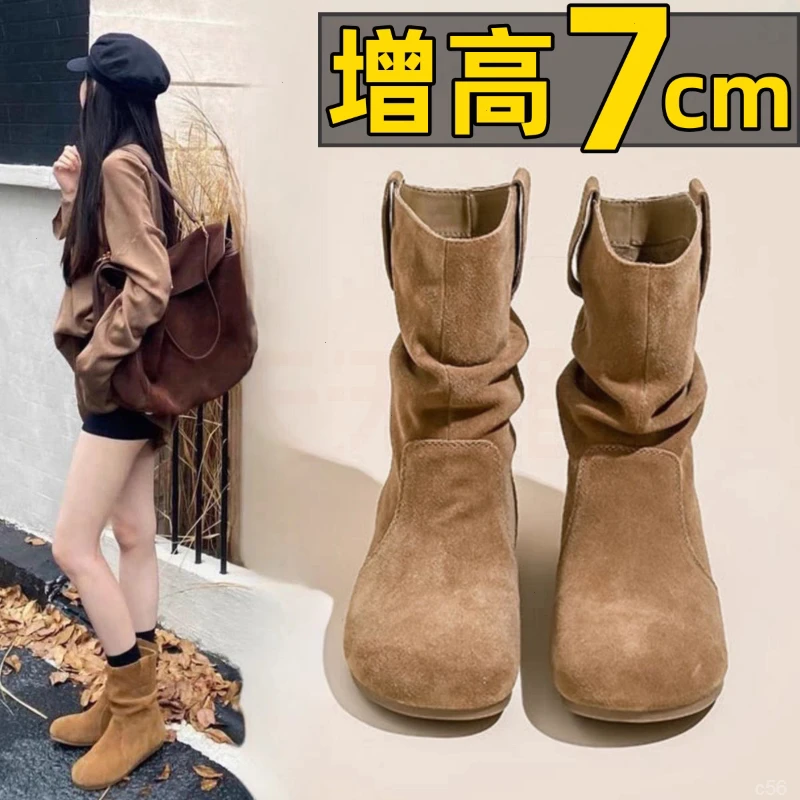 网红复古内增高真皮勃肯马丁靴子2025秋季新款小个子女爆款短靴潮