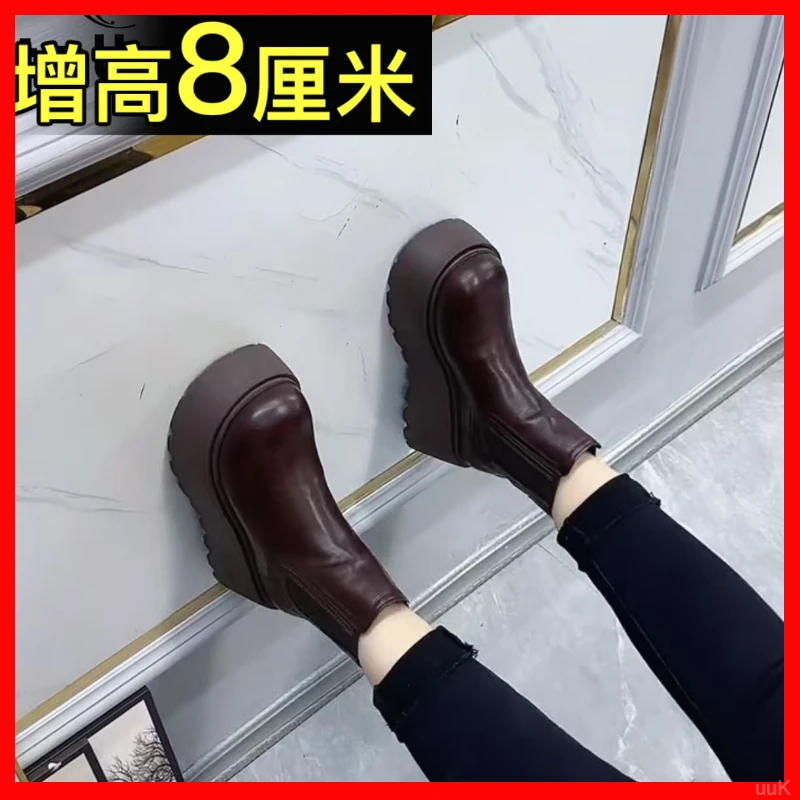 小个子增高切尔西靴女英伦风松糕厚底马丁靴2025新款真皮春秋短靴