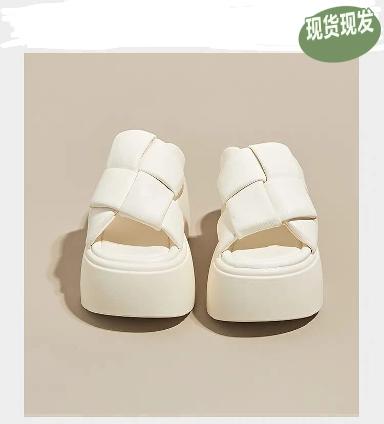 超高跟一字凉拖鞋厚底2024夏季新款9公分增高女鞋外穿坡跟拖鞋女