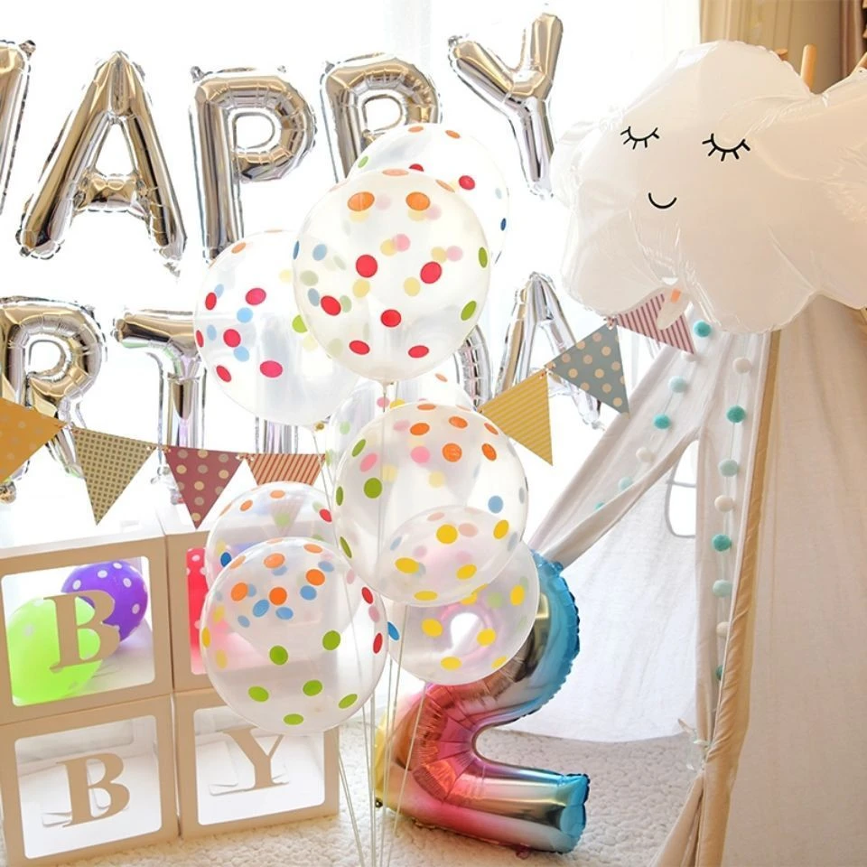 12寸加厚透明彩色圆点乳胶气球儿童生日派对彩虹装饰布置波点气球