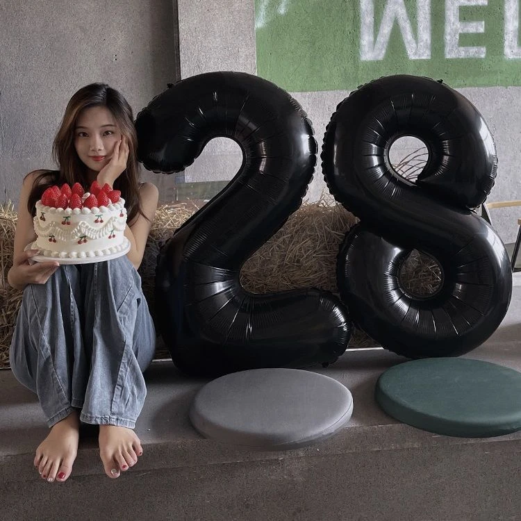 黑色数字气球生日拍照道具ins风32寸铝膜网红派对装饰场景布置