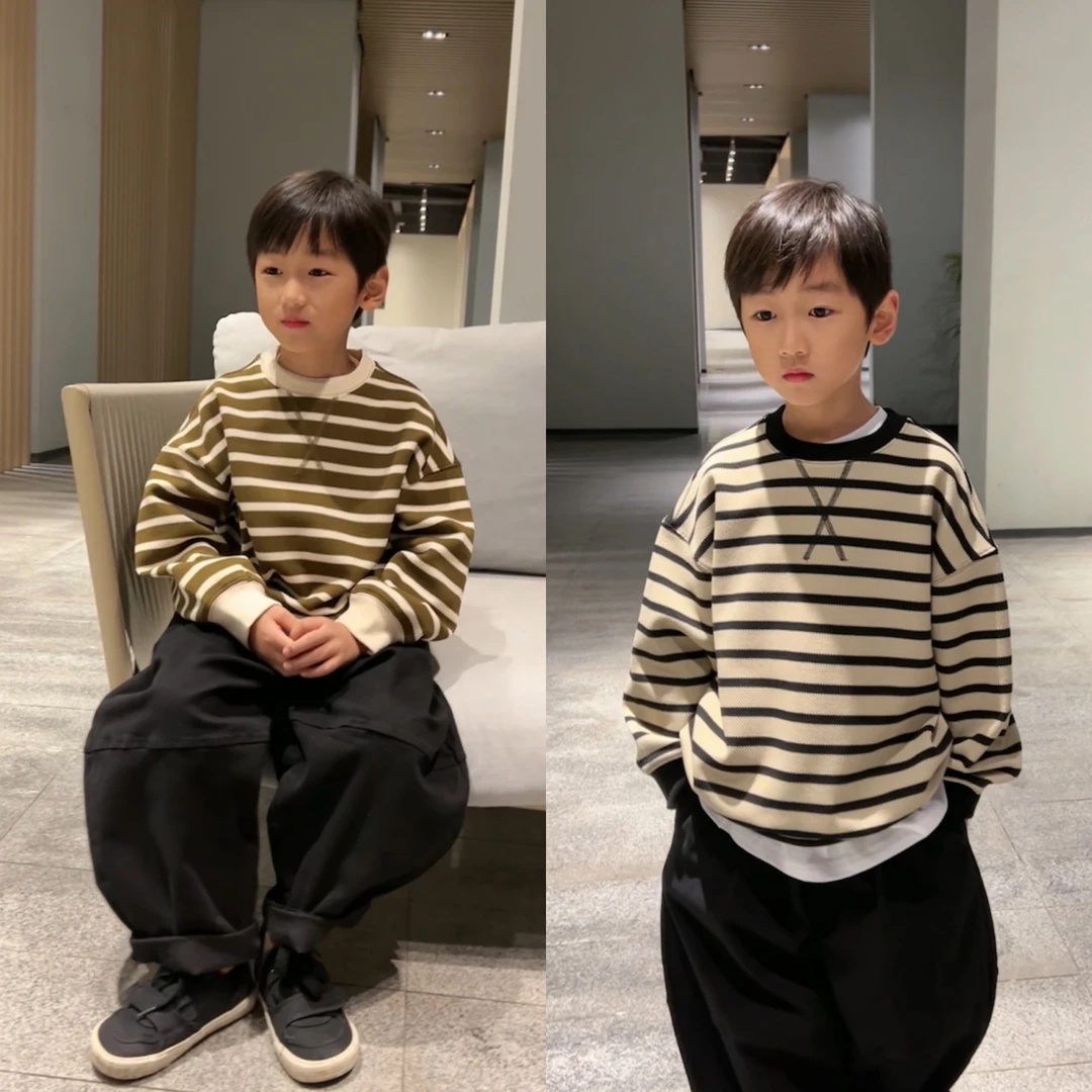 2323韩国童装男童卫衣洋气2023儿童秋装上衣中大童长袖T恤潮   A