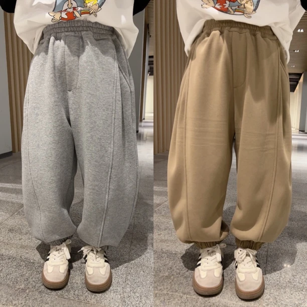 男童加绒裤子秋冬装2023新款中大童帅气长裤休闲卫裤儿童运动棉裤