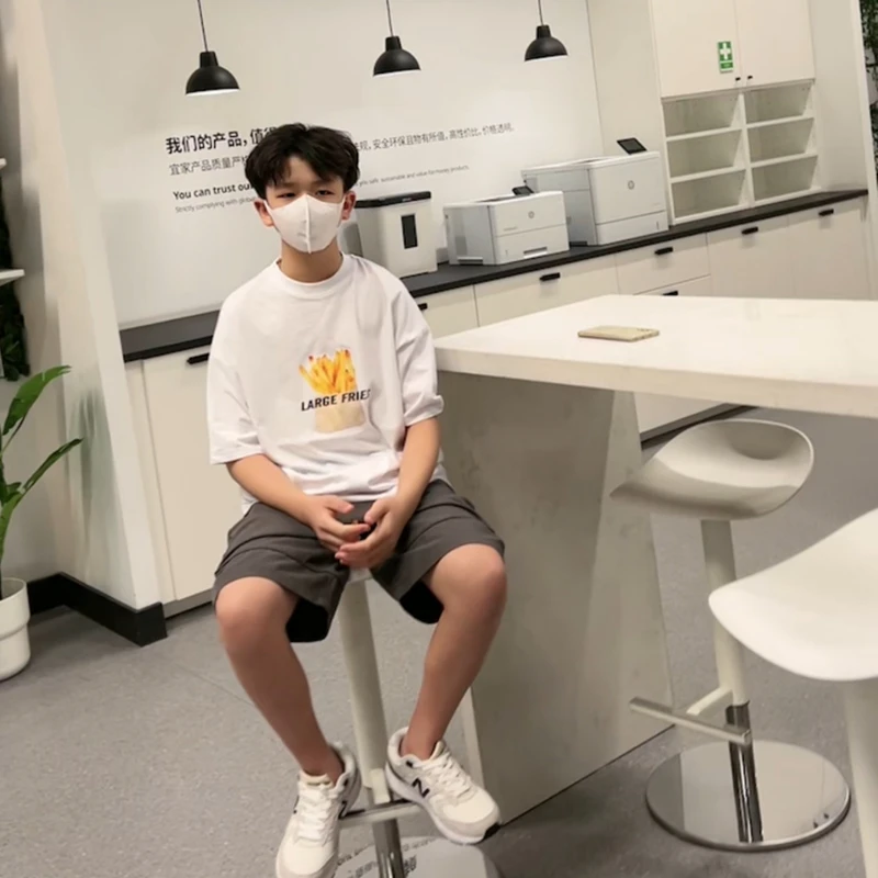 儿童t恤短袖纯棉新款童装亲子装儿童白色印花体恤小学生半袖上衣