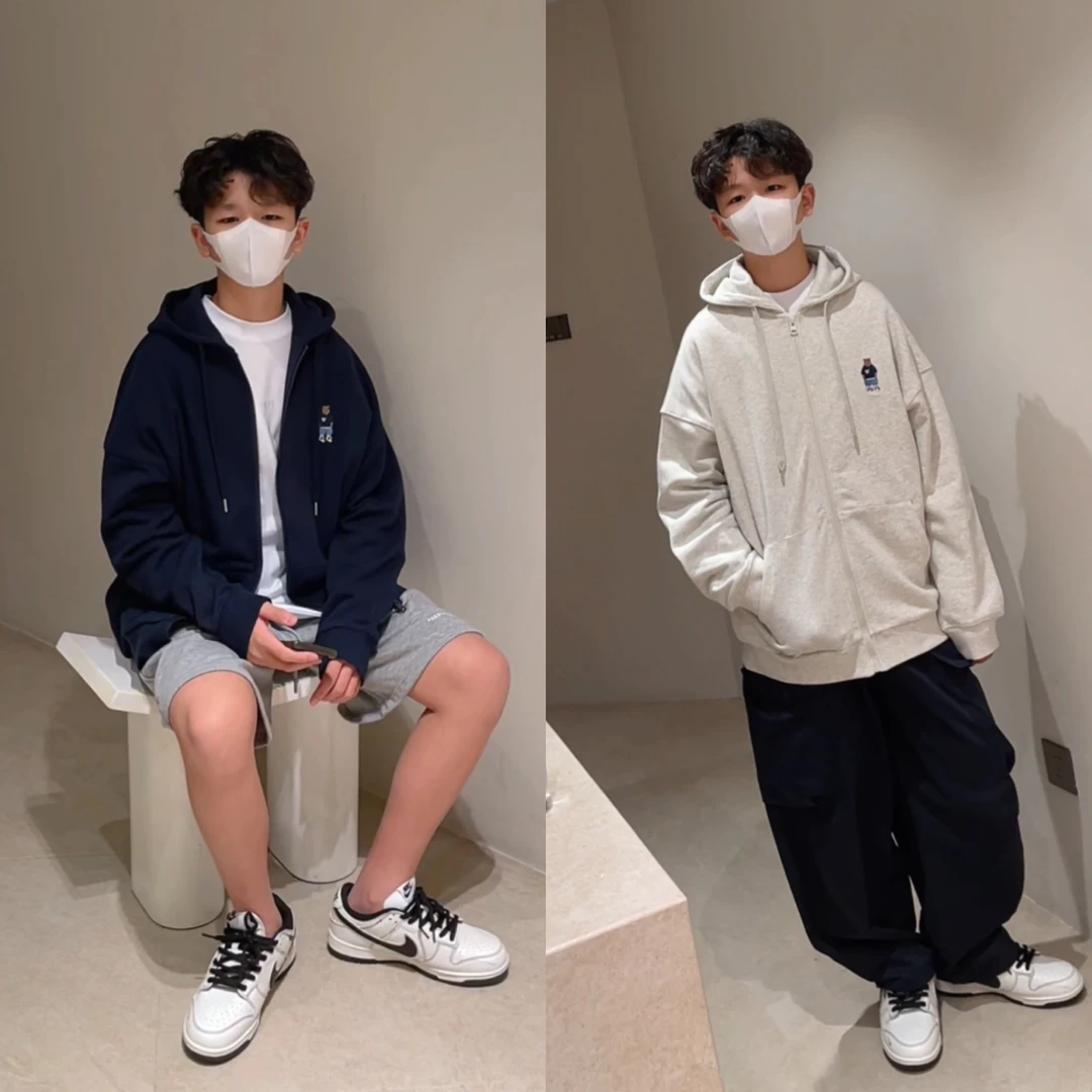 童装亲子装儿童小学生青少年男童小熊连帽卫衣秋装春季上衣外套