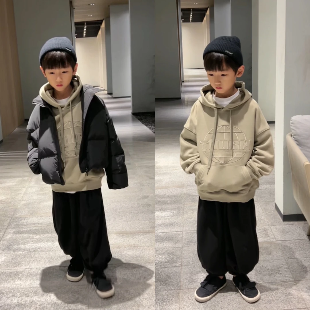 童装男童卫衣2023秋装新款中大童连帽上衣自制套头衫帅气1135 A