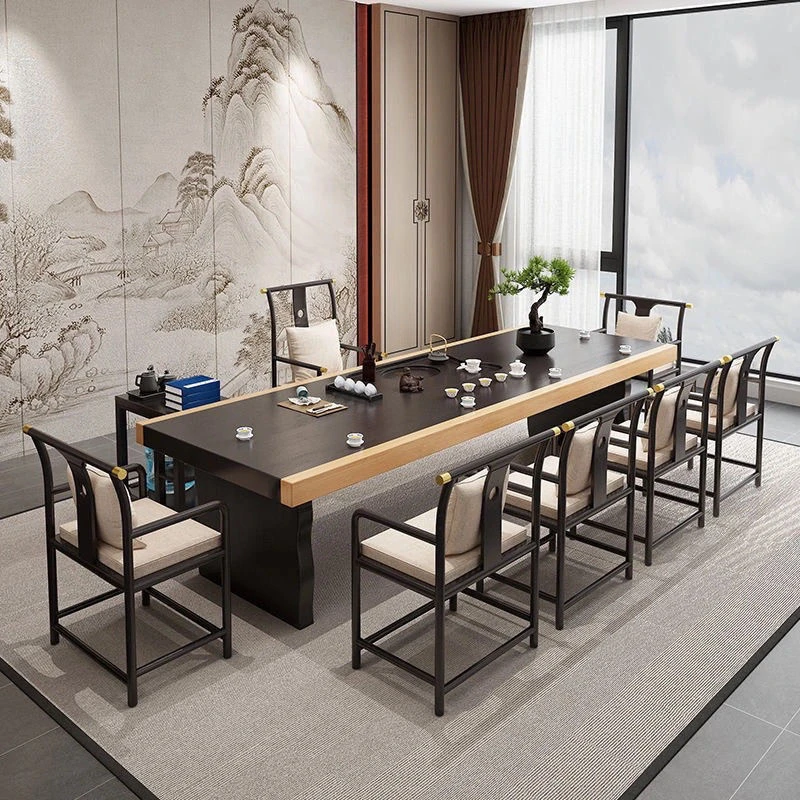 实木大板茶桌功夫现代简约桌椅组合中式原木家用茶台客厅办