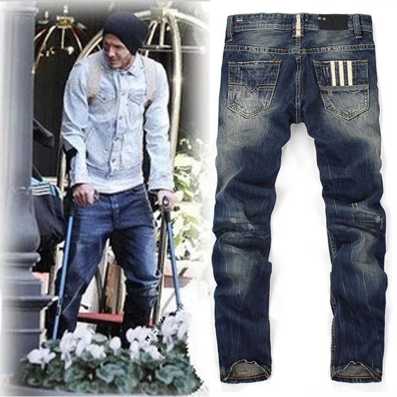 春夏款复古美式贝克汉姆百搭牛仔裤男士宽松直筒青年简约休闲长裤