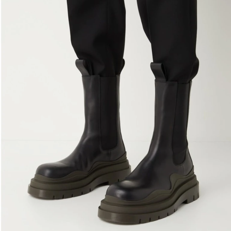 正确版bv靴子原野绿马丁靴厚底工装靴高筒真皮中筒靴切尔西靴烟管