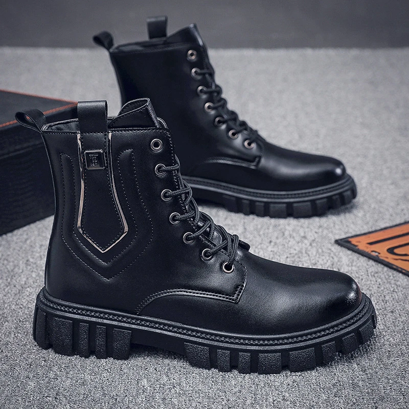 2024新款男士潮流百搭户外机车防水黑色马丁靴英伦工装靴子英伦风