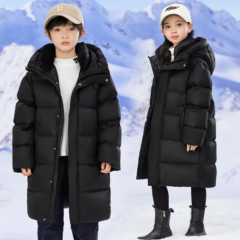 儿童羽绒服鹅绒服加厚女童中长款2024新款男童中大童冬装连帽外套