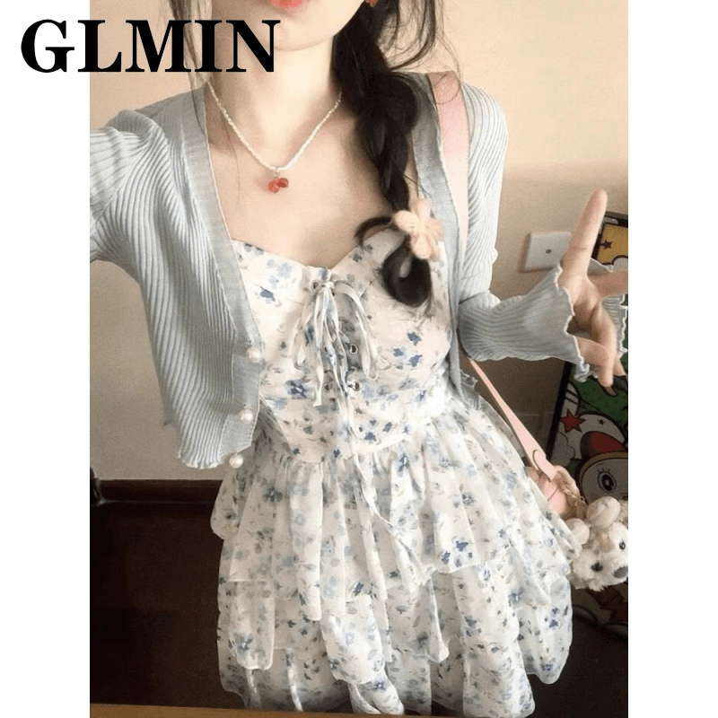 GLMIN甜辣妹碎花吊带连衣裙女夏季纯欲温柔风公主蛋糕裙收腰蓬蓬