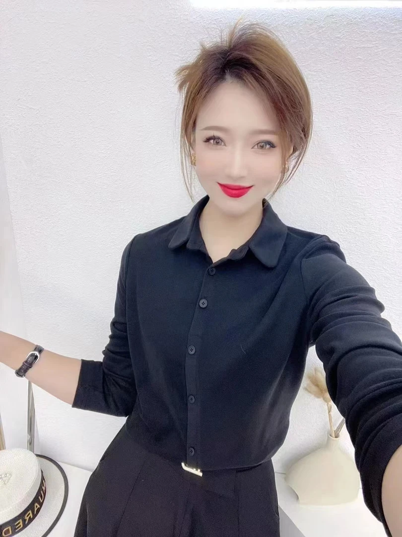 【C魅甄选】德绒衬衫2023秋季新款修身显瘦百搭纯色长袖上衣3129