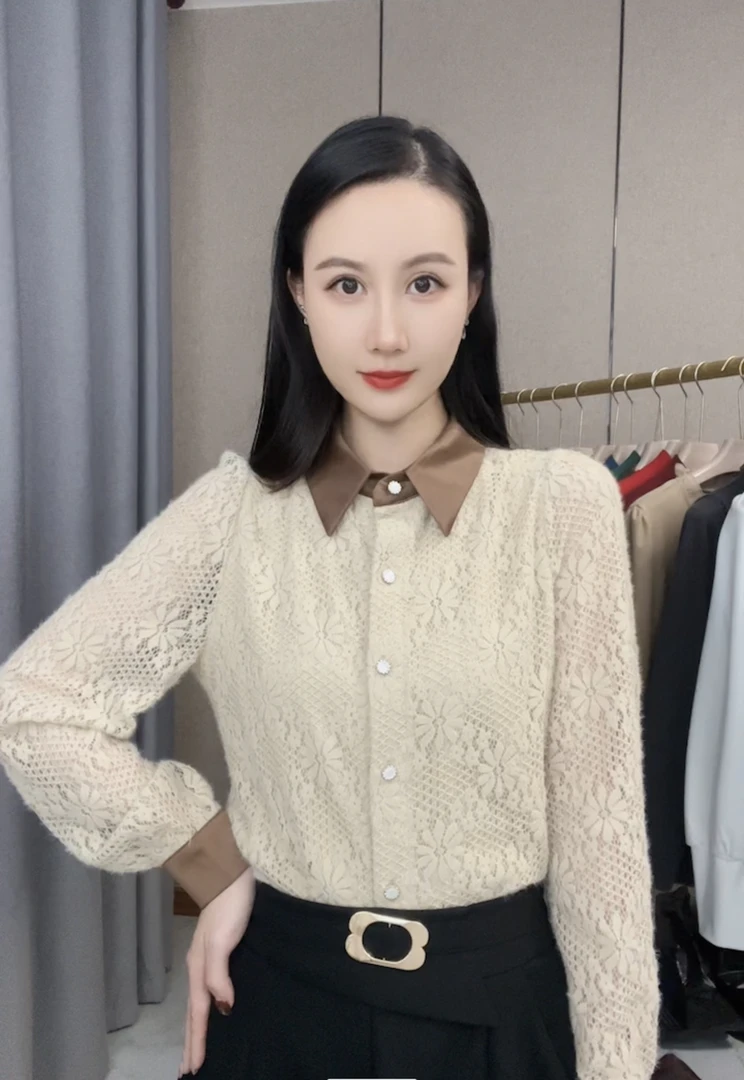 （988加绒衬衫）2023秋季新款修身显瘦百搭纯色长袖上衣简约洋气