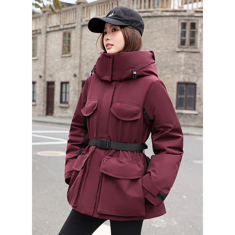 2024时尚休闲收腰显瘦气质百搭连帽防风保暖厚款冲锋衣运动外套