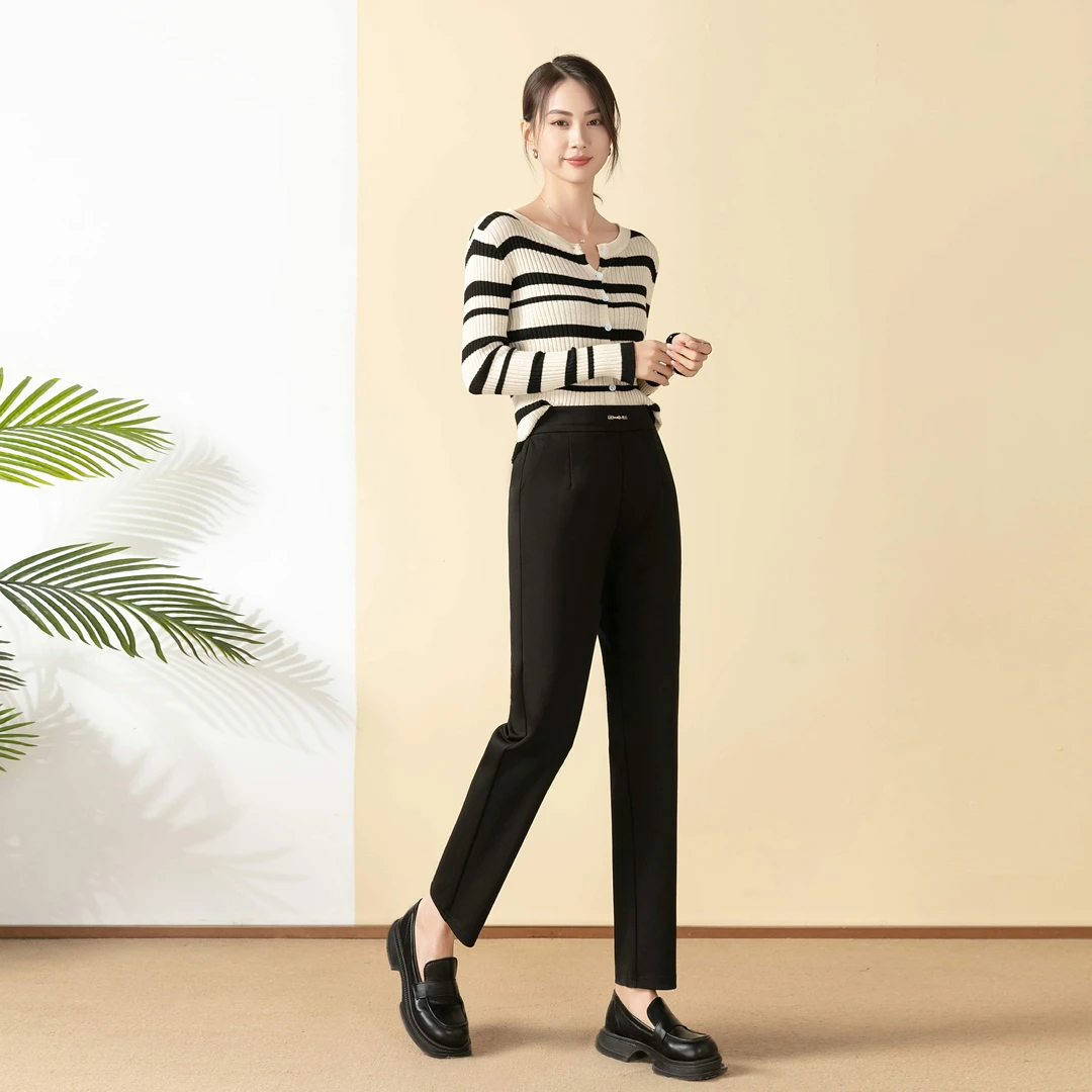 25年春季新款长九分小直筒妈妈裤宽松显瘦弹力女裤百搭时尚裤子