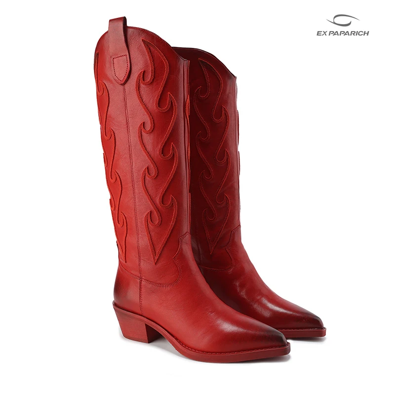 设计师品牌 handmade烟筒骑士靴真皮长靴-flame boots