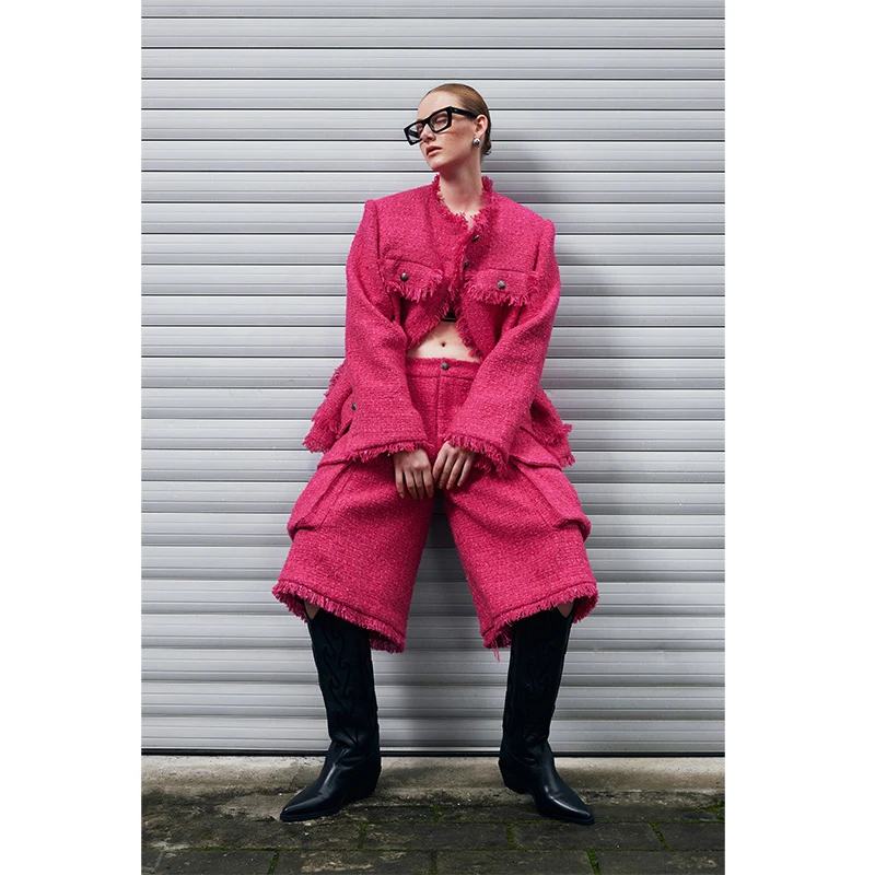 EXPAPARICH 25SS马德里Rose粗花呢立体口袋五分中裤-Tweed shorts