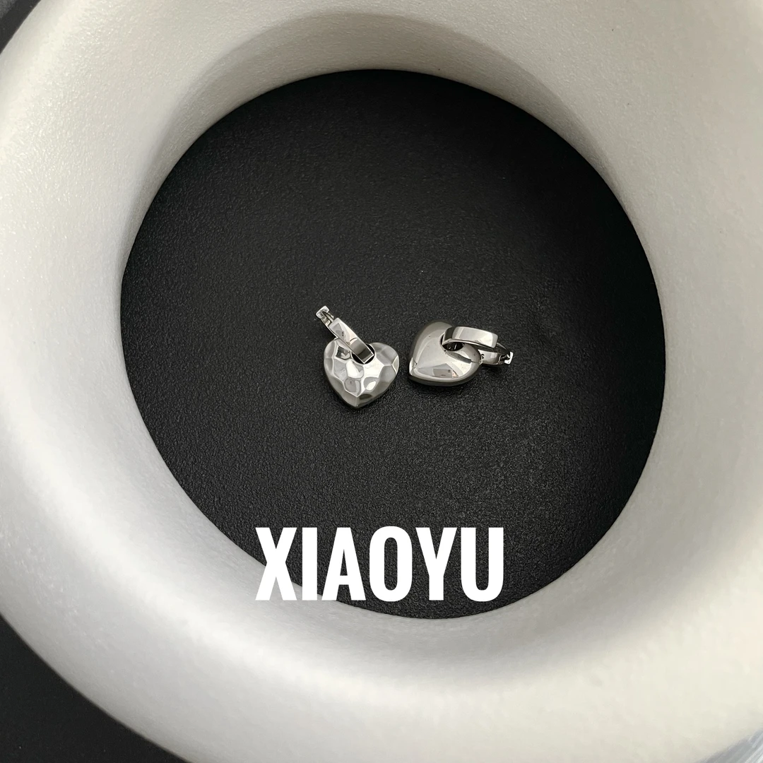 925银耳饰 可拆卸锤纹爱心素圈耳扣简约耳环复古做旧小众耳饰