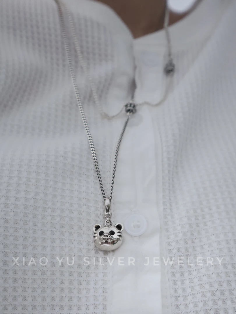 吊坠925银 韩单可爱小老虎吊坠diy项坠百搭虎年新款生肖项链坠