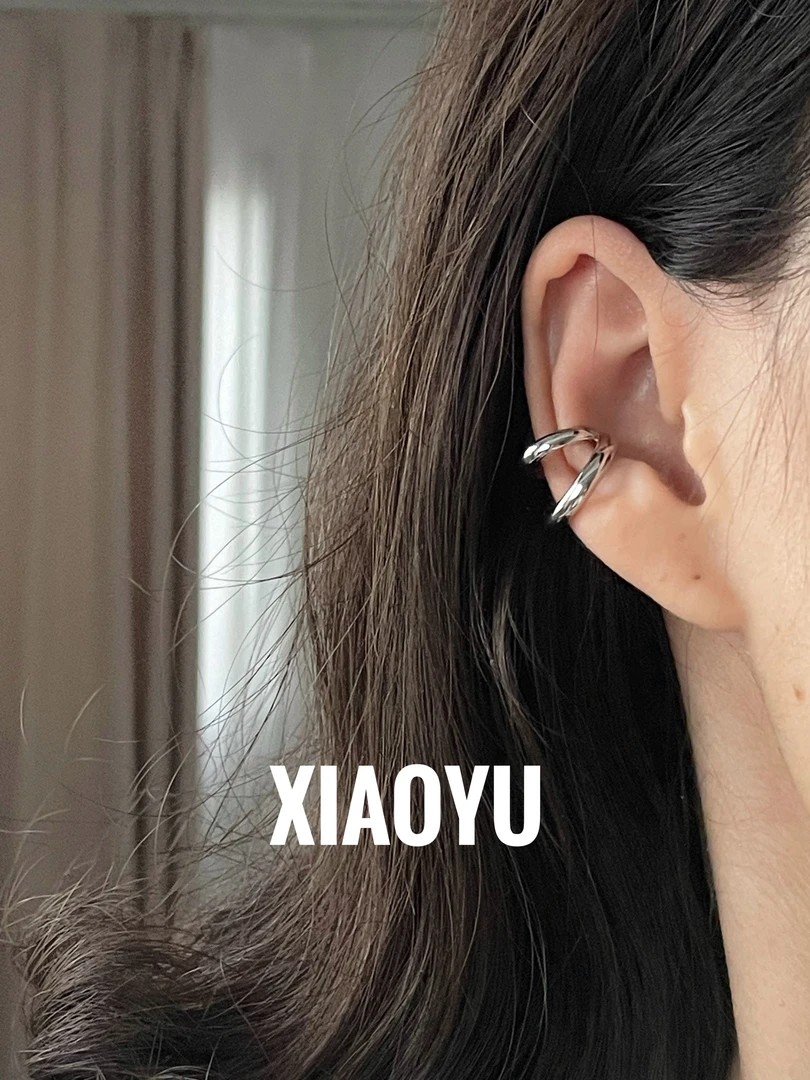 925银耳饰 无耳洞也可戴s925纯银个性双层线条耳骨夹冷淡风银耳饰